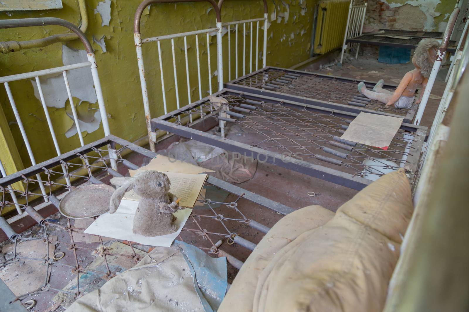 Chernobyl zone. School premises in the city of Pripyat in Ukraine. Exclusion Zone.
