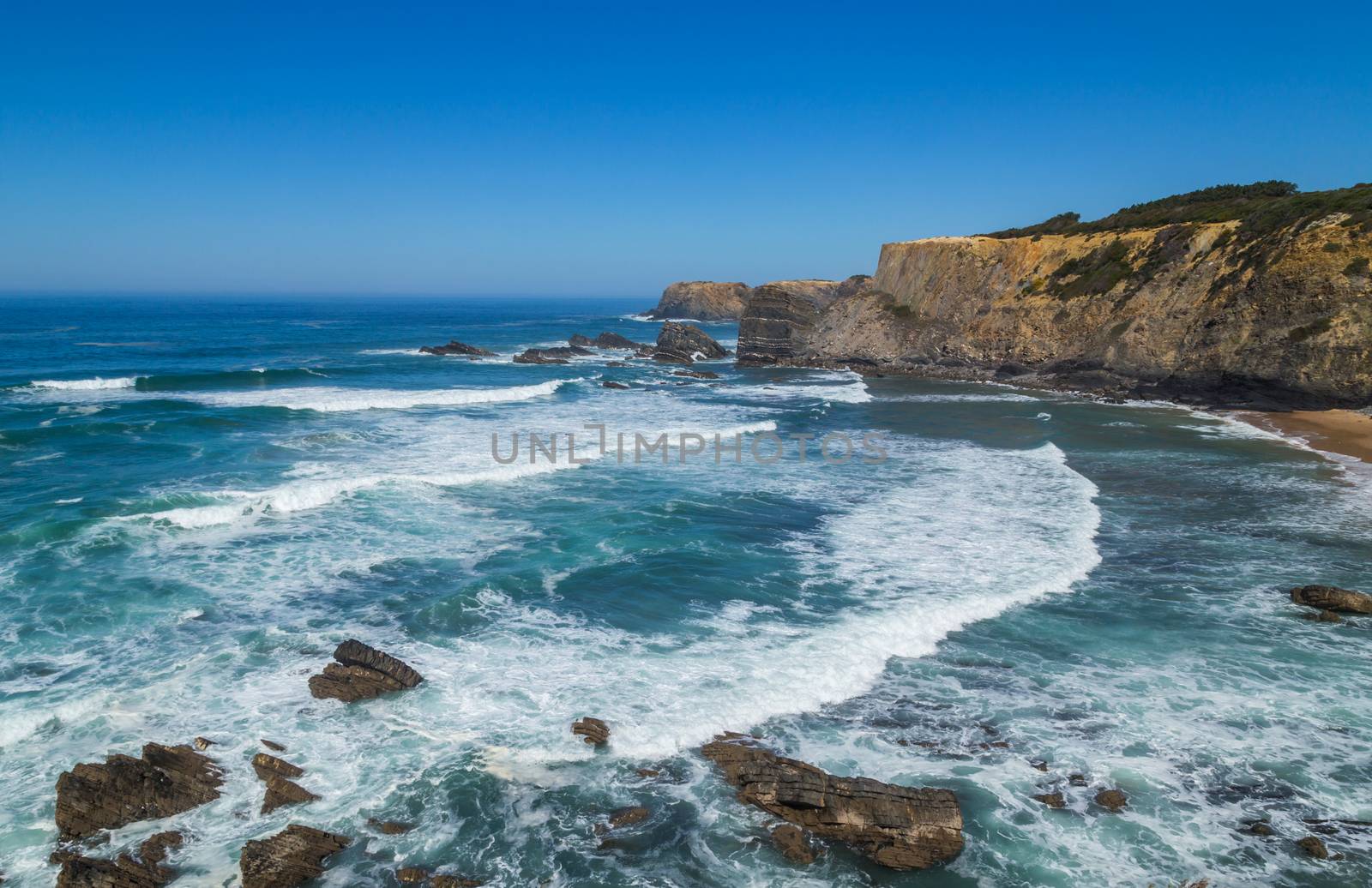 Atlantic rocky coast view, Alentejo, Portugal.