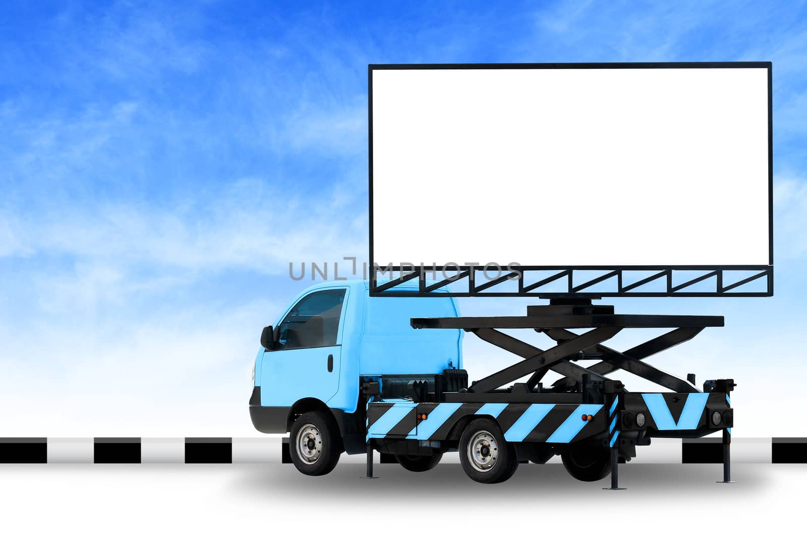 Billboard blank on car blue truck LED panel for sign Advertising isolated on background sky, Large banner and billboard Roadside for an advertisement large by cgdeaw