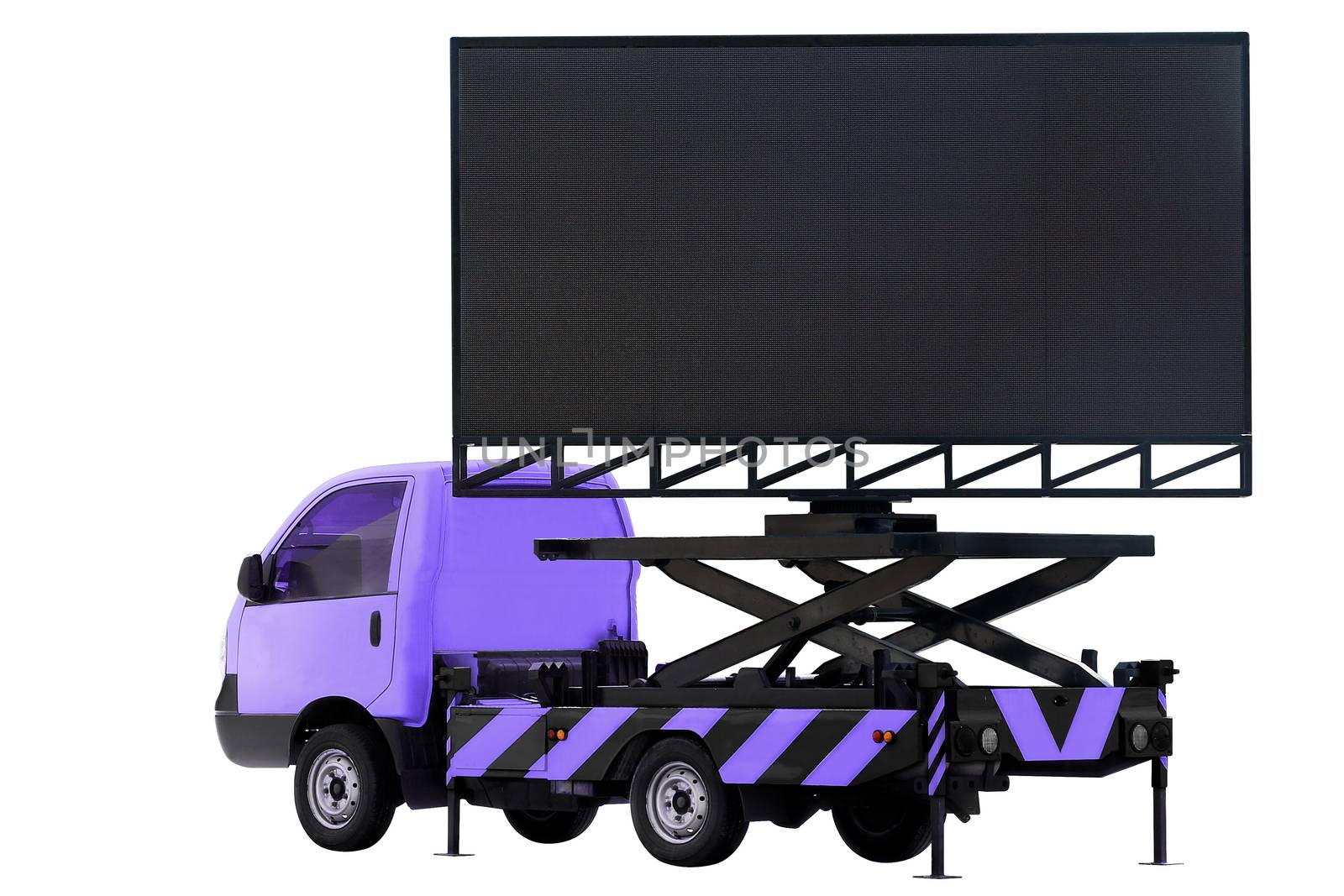 Billboard on car purple color LED panel for sign Advertising isolated on background white by cgdeaw
