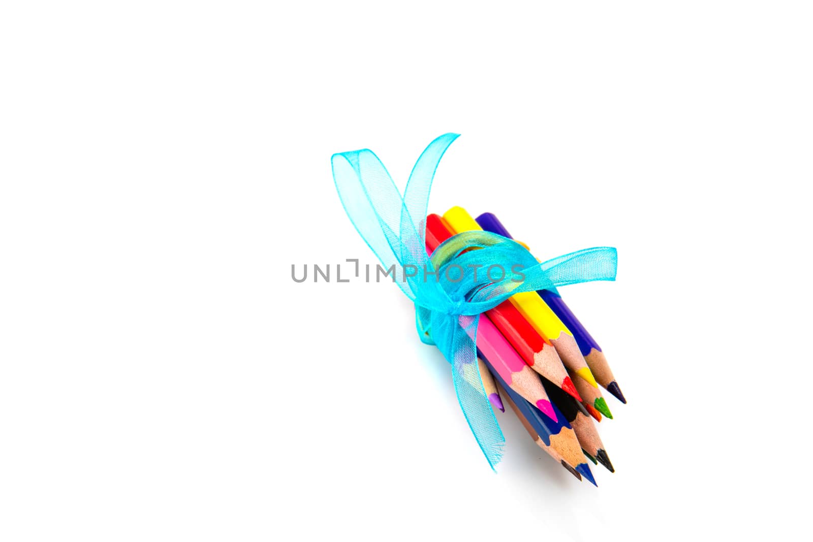 Multicolored pencils isolated on white background. School supplies. by leonik
