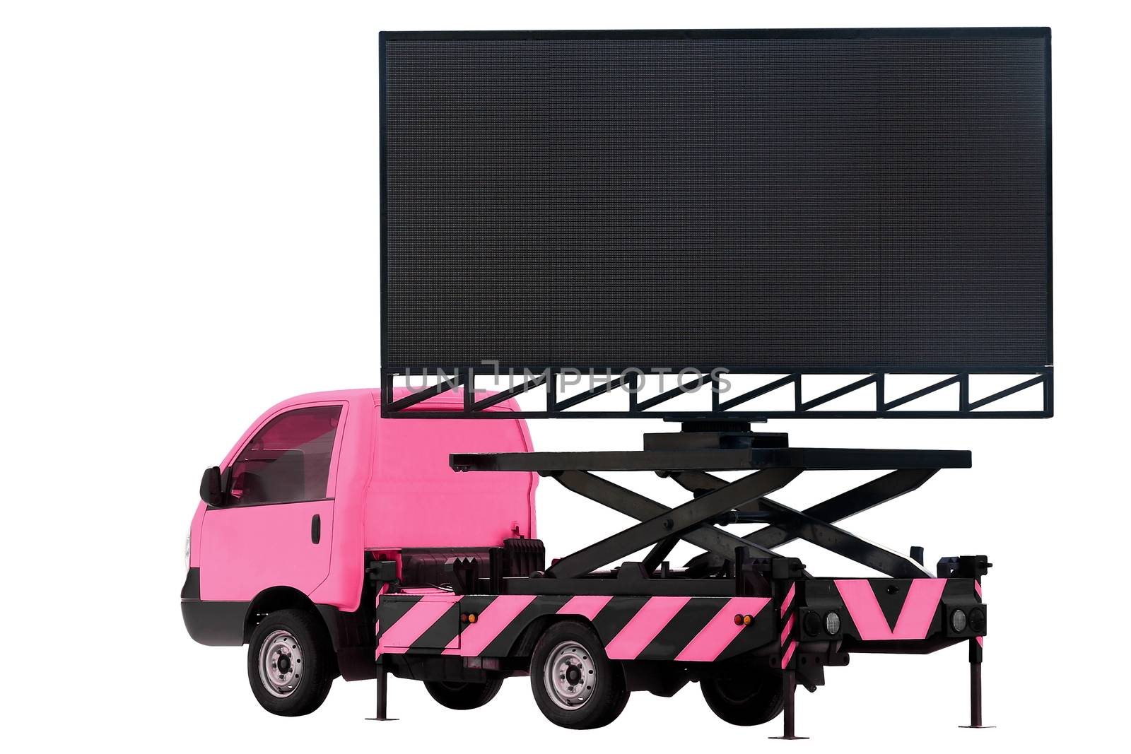 Billboard on car pink color LED panel for sign Advertising isolated on background white