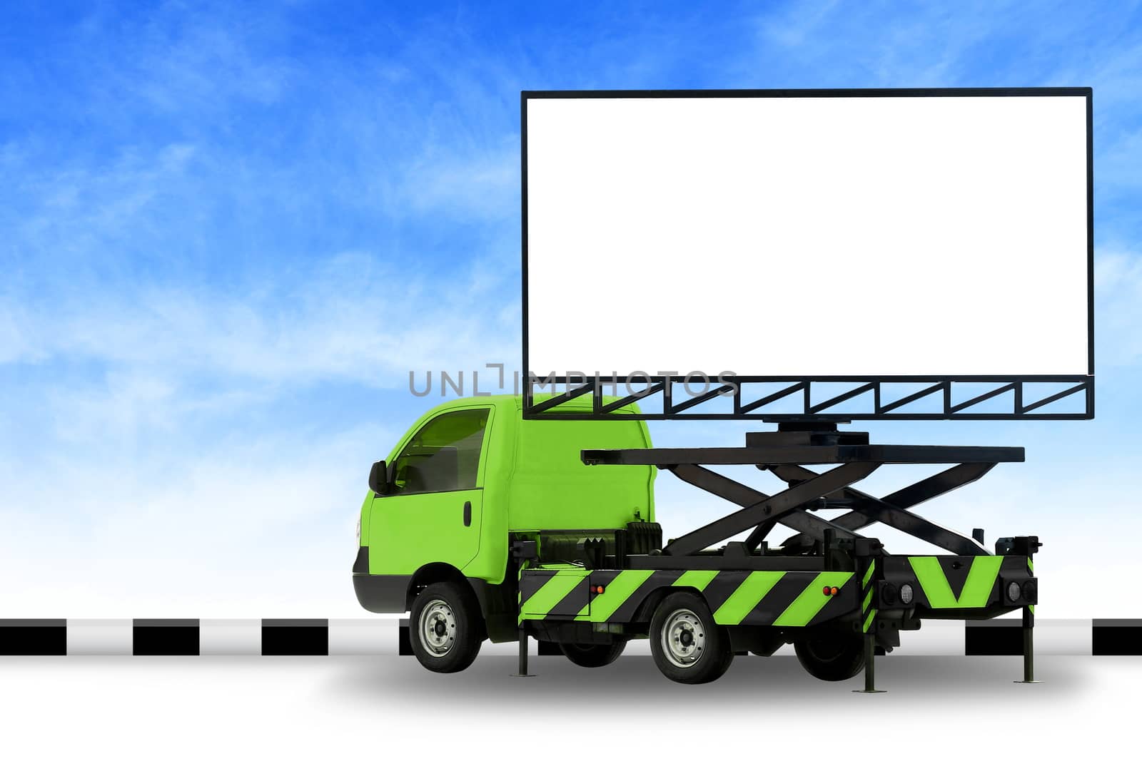 Billboard blank on car green truck LED panel for sign Advertising isolated on background sky, Large banner and billboard Roadside for an advertisement large