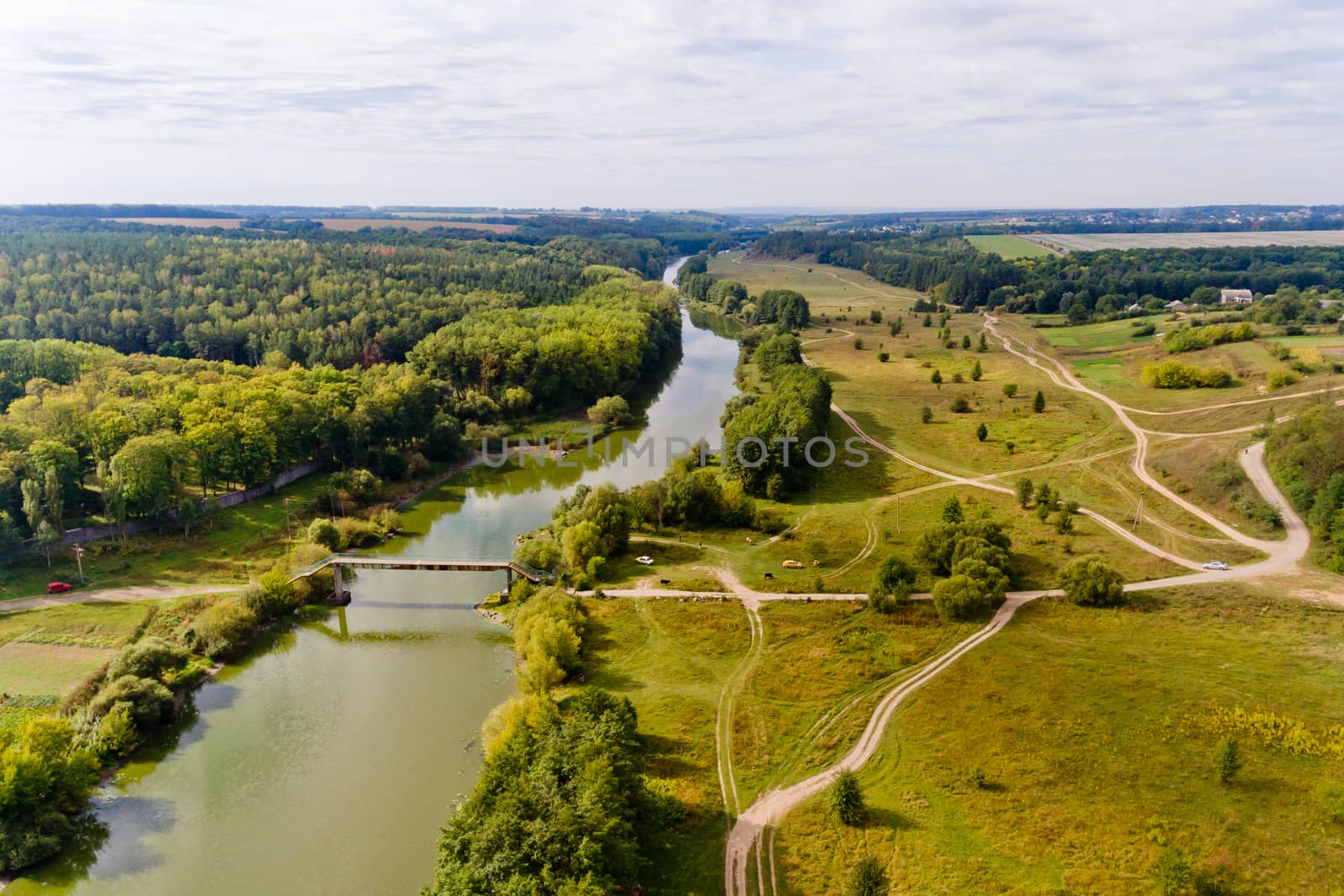 Nice view of the bridge and the river. Aerial view. by leonik