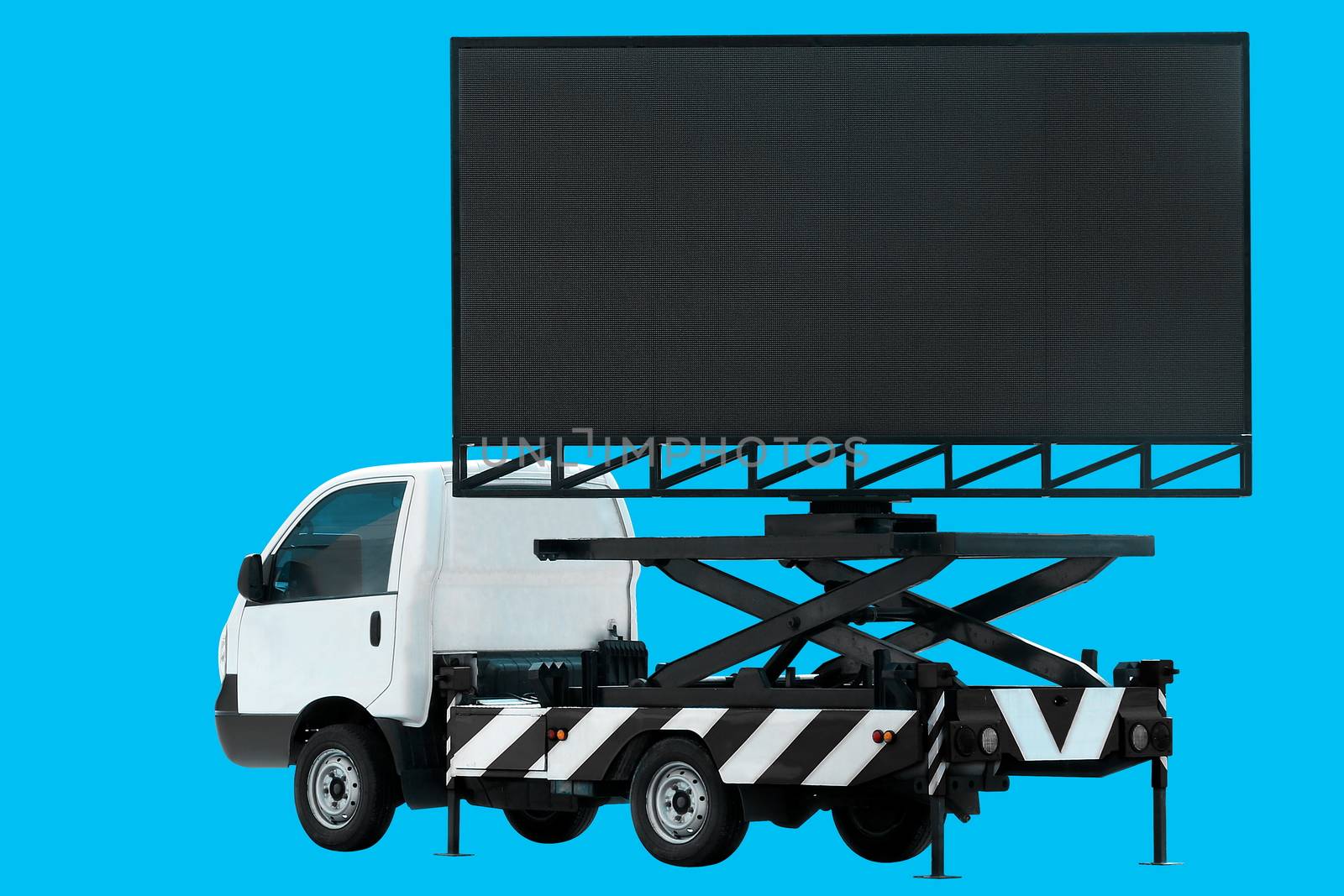 Billboard on car LED panel for sign Advertising isolated on background blue