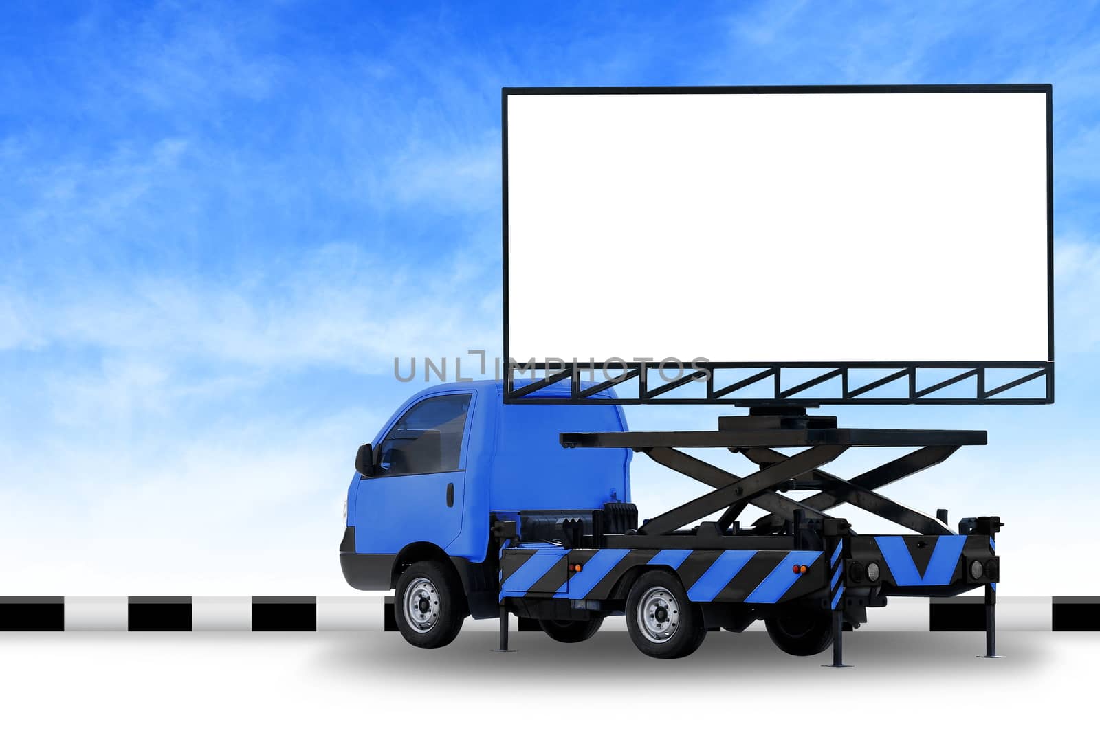 Billboard blank on car blue truck LED panel for sign Advertising isolated on background sky, Large banner and billboard Roadside for an advertisement large
