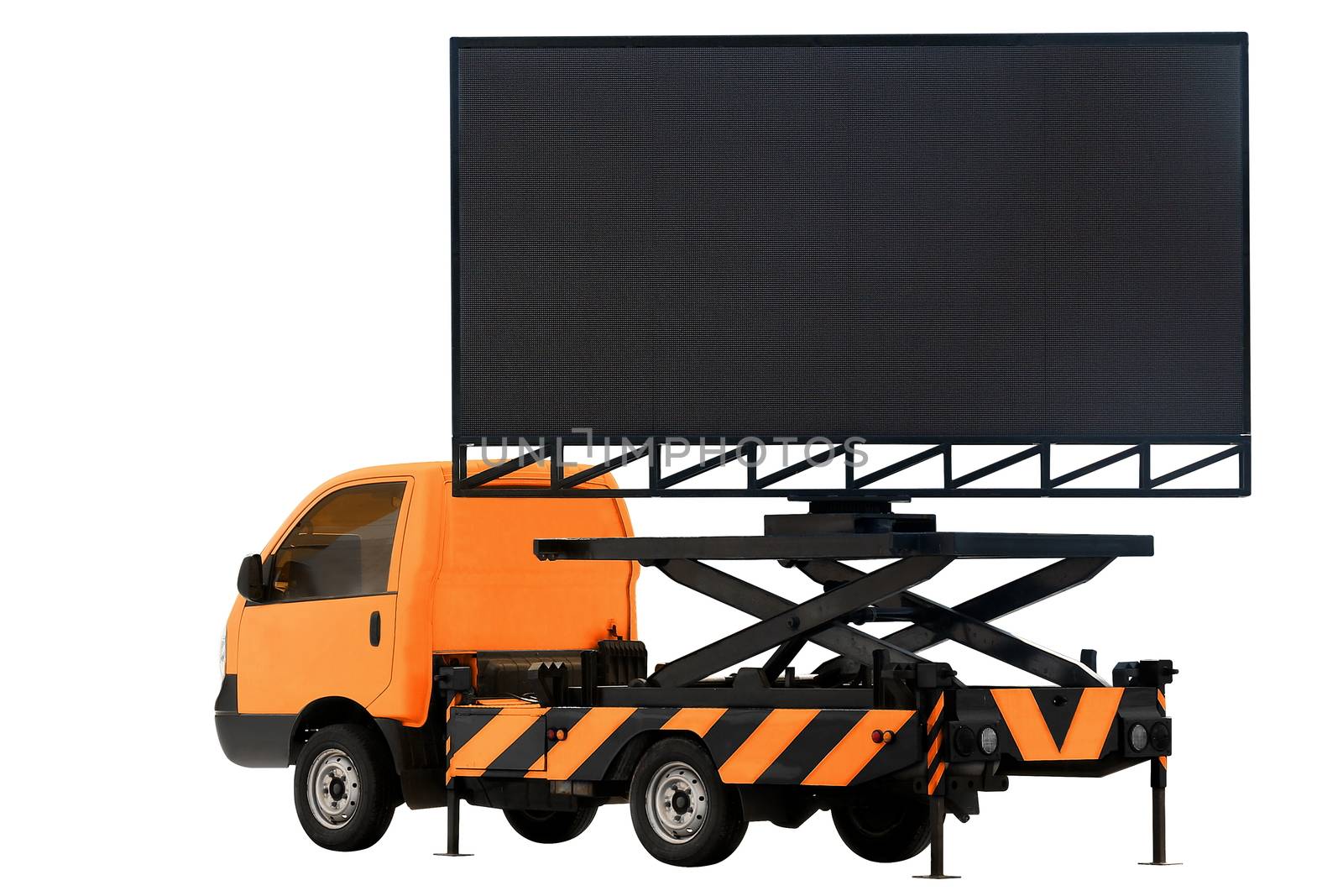 Billboard on car orange color LED panel for sign Advertising isolated on background white