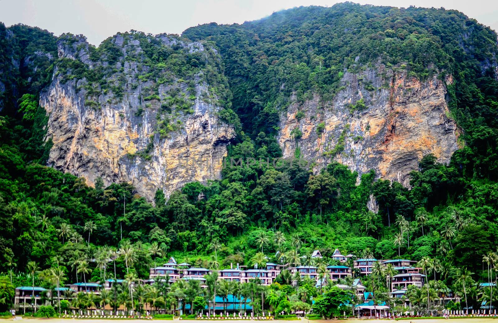 The Big duo mountain has above the village on the beach krabi island thailand.