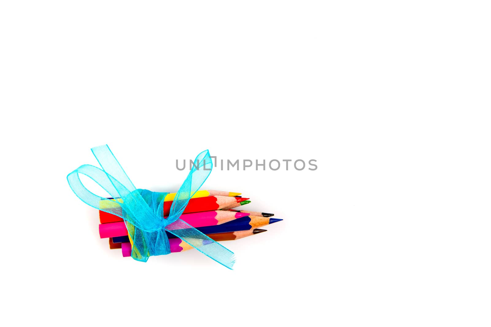 Multicolored pencils isolated on white background. School supplies. by leonik