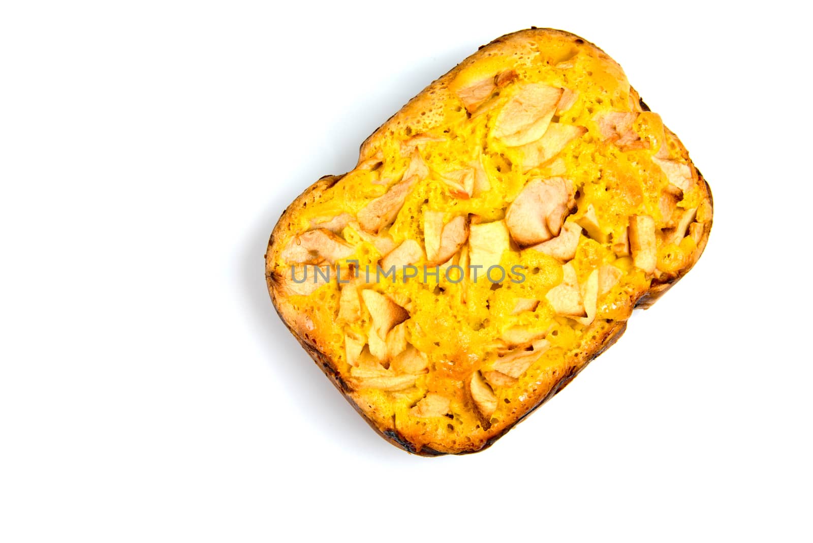 Fresh bakery. Baked pie with apples isolated on white background.