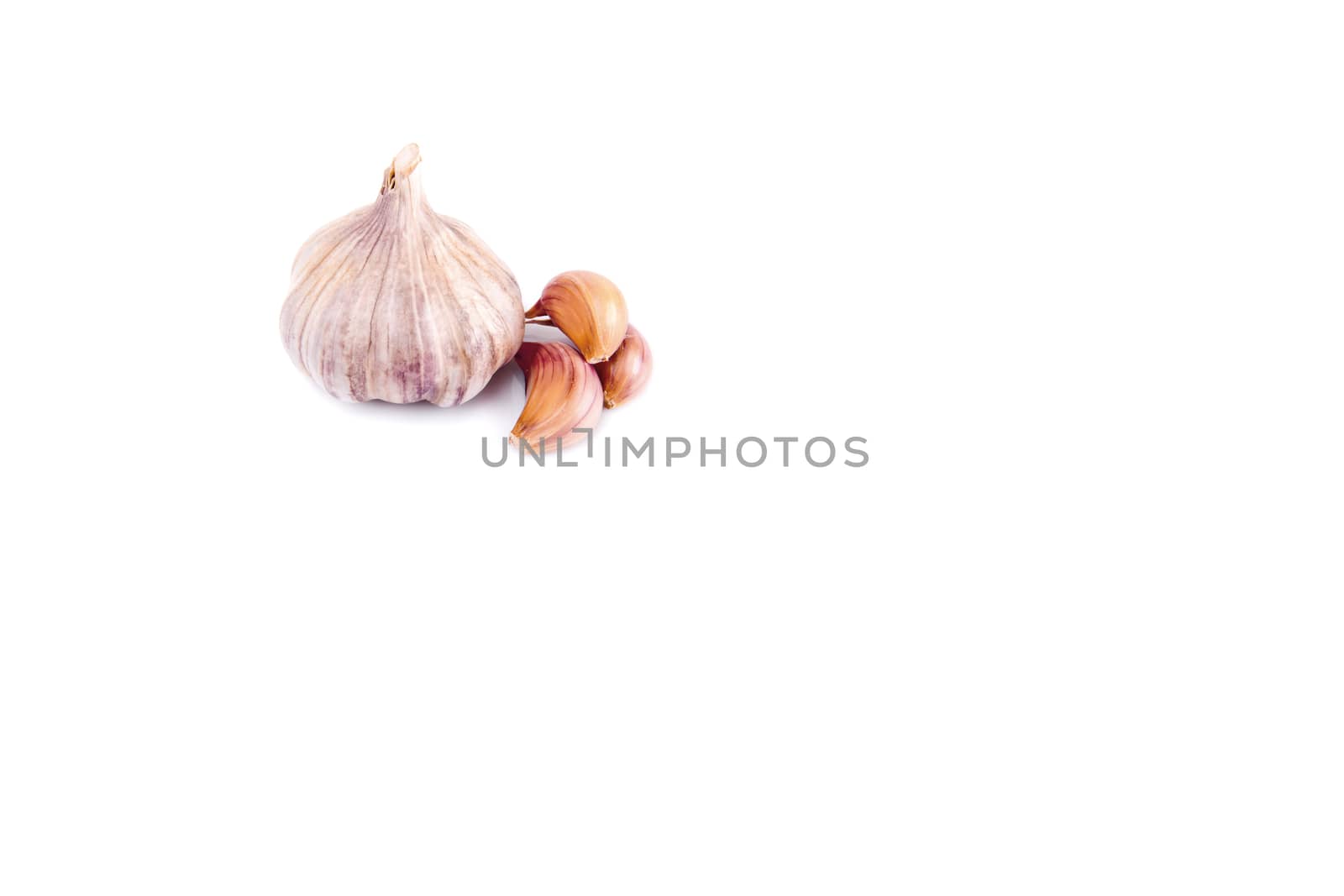 Garlic isolated on white background with reflection.