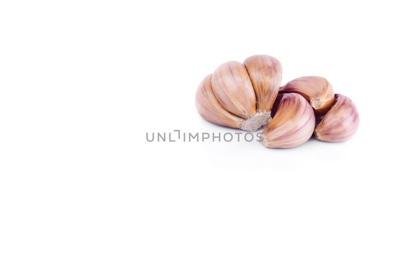 Garlic isolated on white background with reflection.