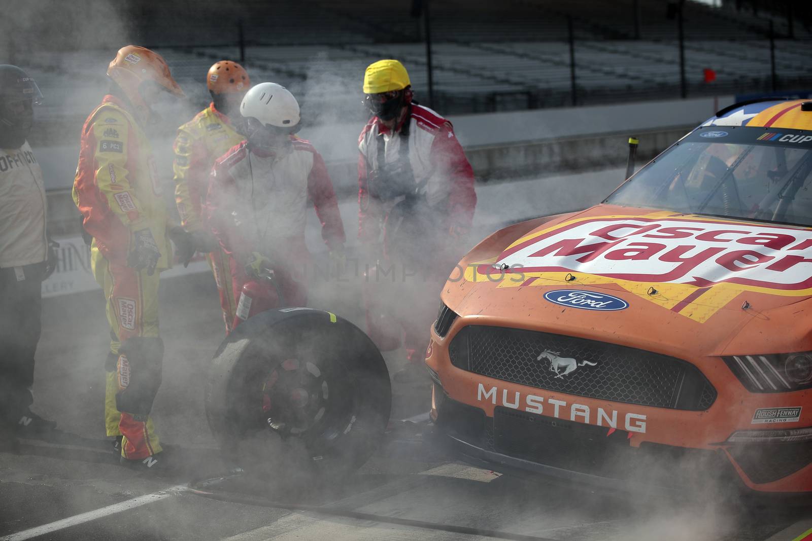 Ryan Newman (6) makes a pit stop for the Big Machine Hand Sanitizer 400 Powered by Big Machine Records at Indianapolis Motor Speedway in Indianapolis, .