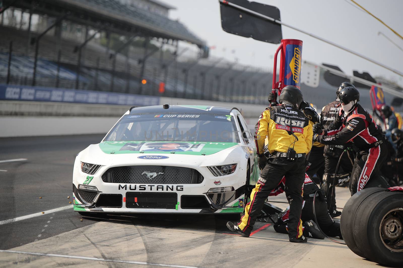 J.J. Yeley makes a pit stop for the Big Machine Hand Sanitizer 400 Powered by Big Machine Records at Indianapolis Motor Speedway in Indianapolis, .