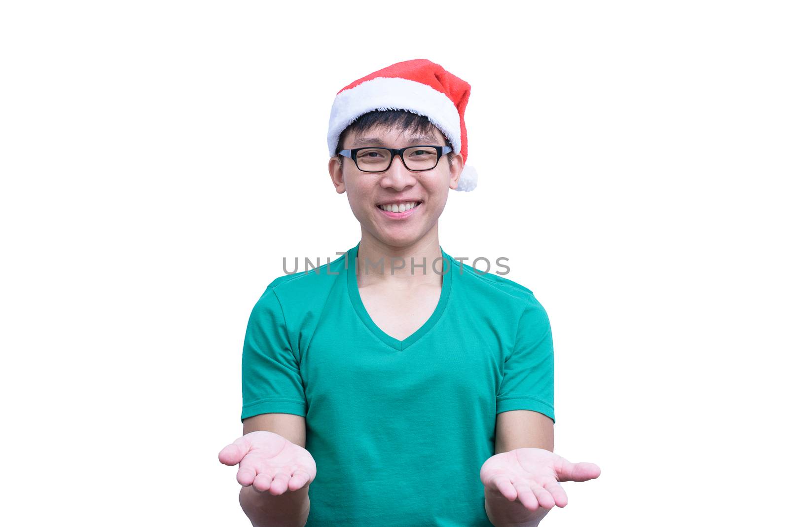 Asian handsome man with green shirt and eyeglasses has ignore re by animagesdesign