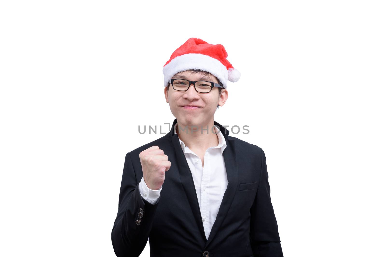 Business man has completed and success with Christmas festival themes isolated on white background.