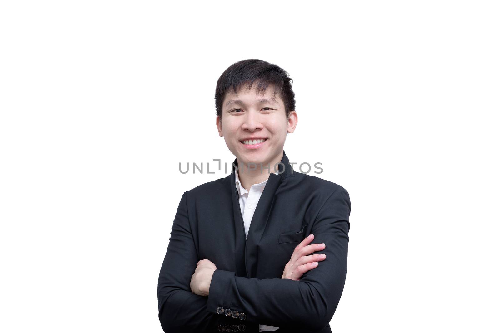 Asia businessman has happy with success the goal isolated on whi by animagesdesign