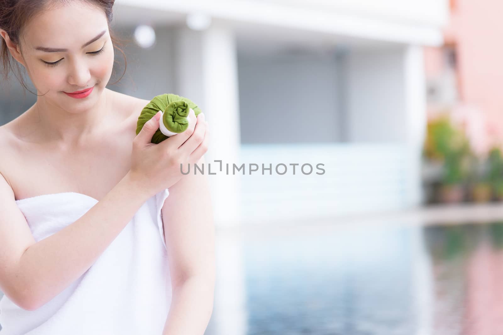 Portrait of beautiful asian people having hand massage in spa salon. Beauty, healthy, spa and relaxation concept.