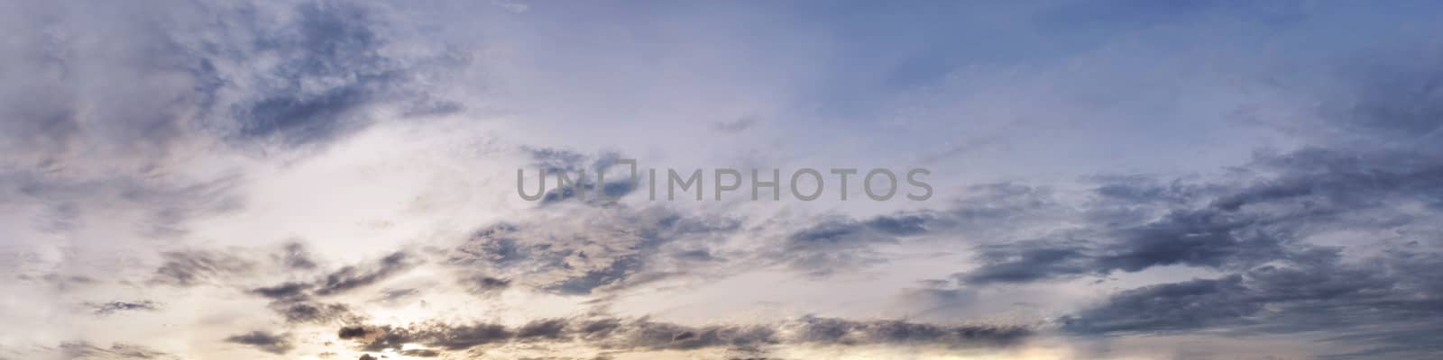 Dramatic panorama sky with cloud on sunrise and sunset time.  by Tanarch