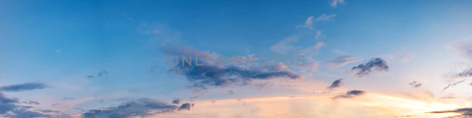 Dramatic panorama sky with cloud on sunrise and sunset time.  by Tanarch