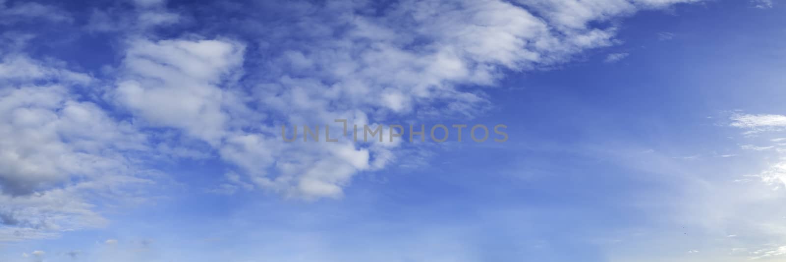 Panorama sky with cloud on a sunny day. Beautiful cirrus cloud.