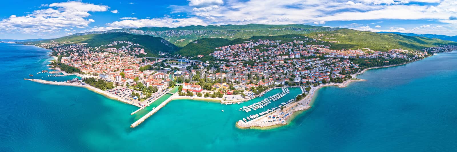 Crikvenica. Town on Adriatic sea waterfront aerial panoramic view. Kvarner bay region of Croatia