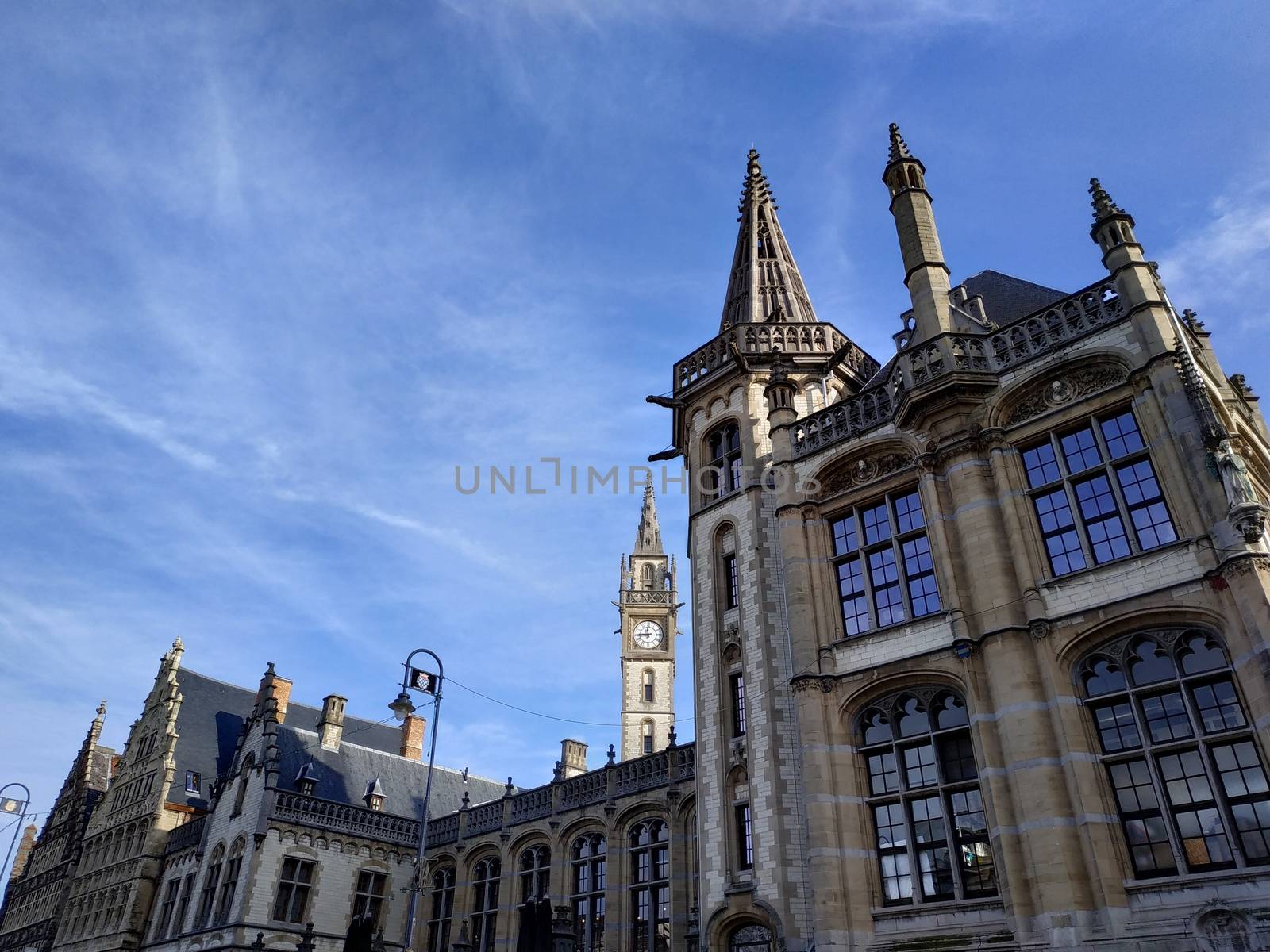 Ghent, Belgium casual view on the buildings streets and roads with tourists walking around