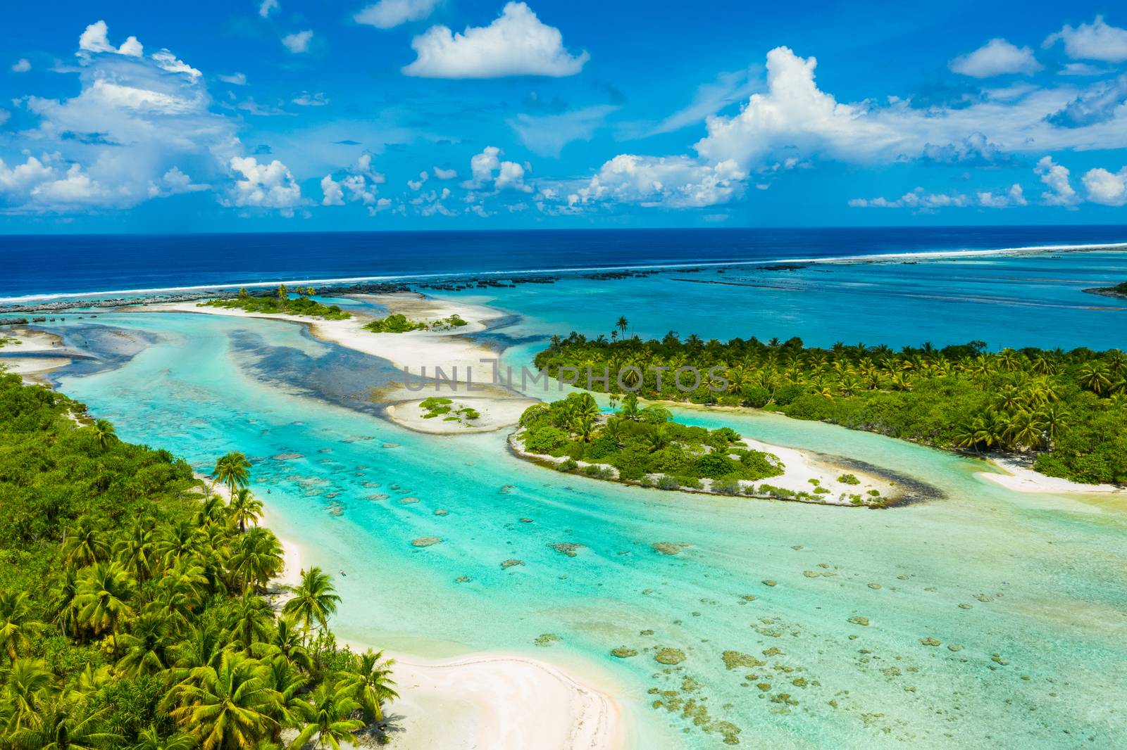 Rangiroa aerial image of atoll island reef motu in French Polynesia Tahiti by Maridav