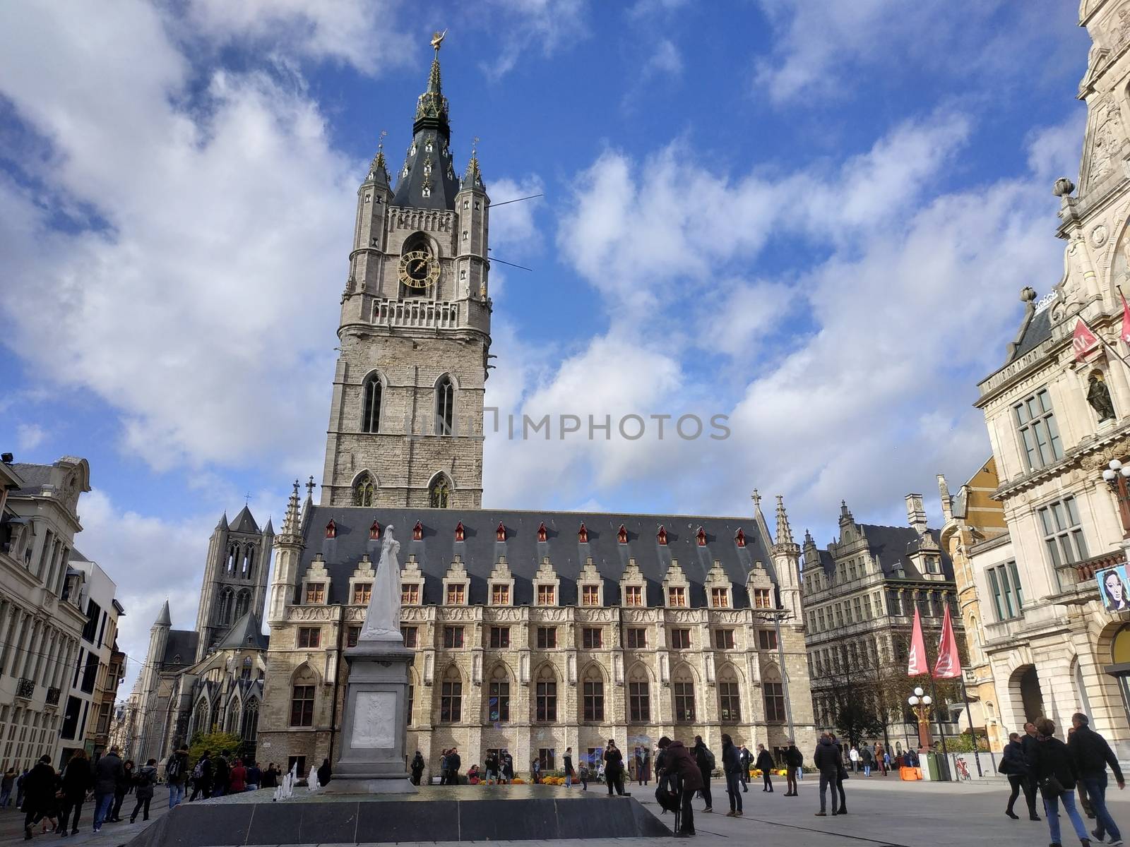 Ghent, Belgium - November 02, 2019: view on the streets and roads with tourists walking around