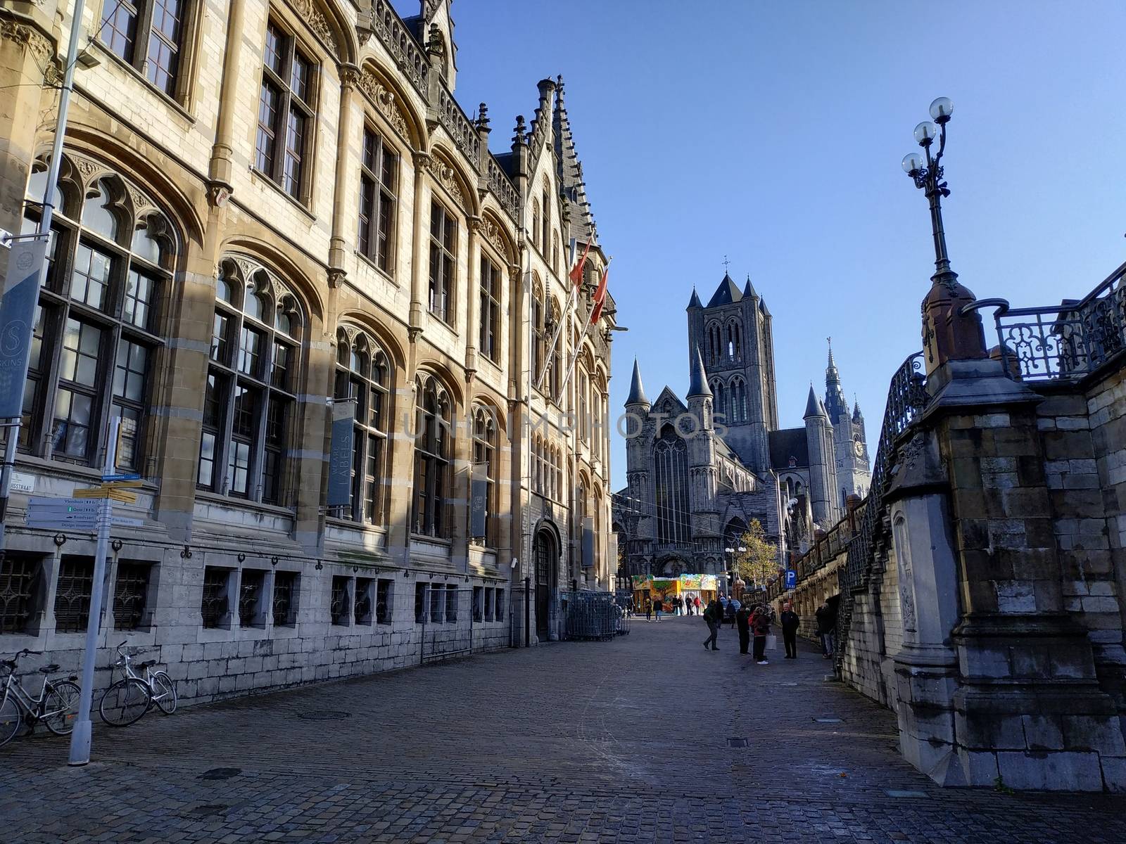 Ghent, Belgium - November 02, 2019: view on the streets and roads with tourists walking around