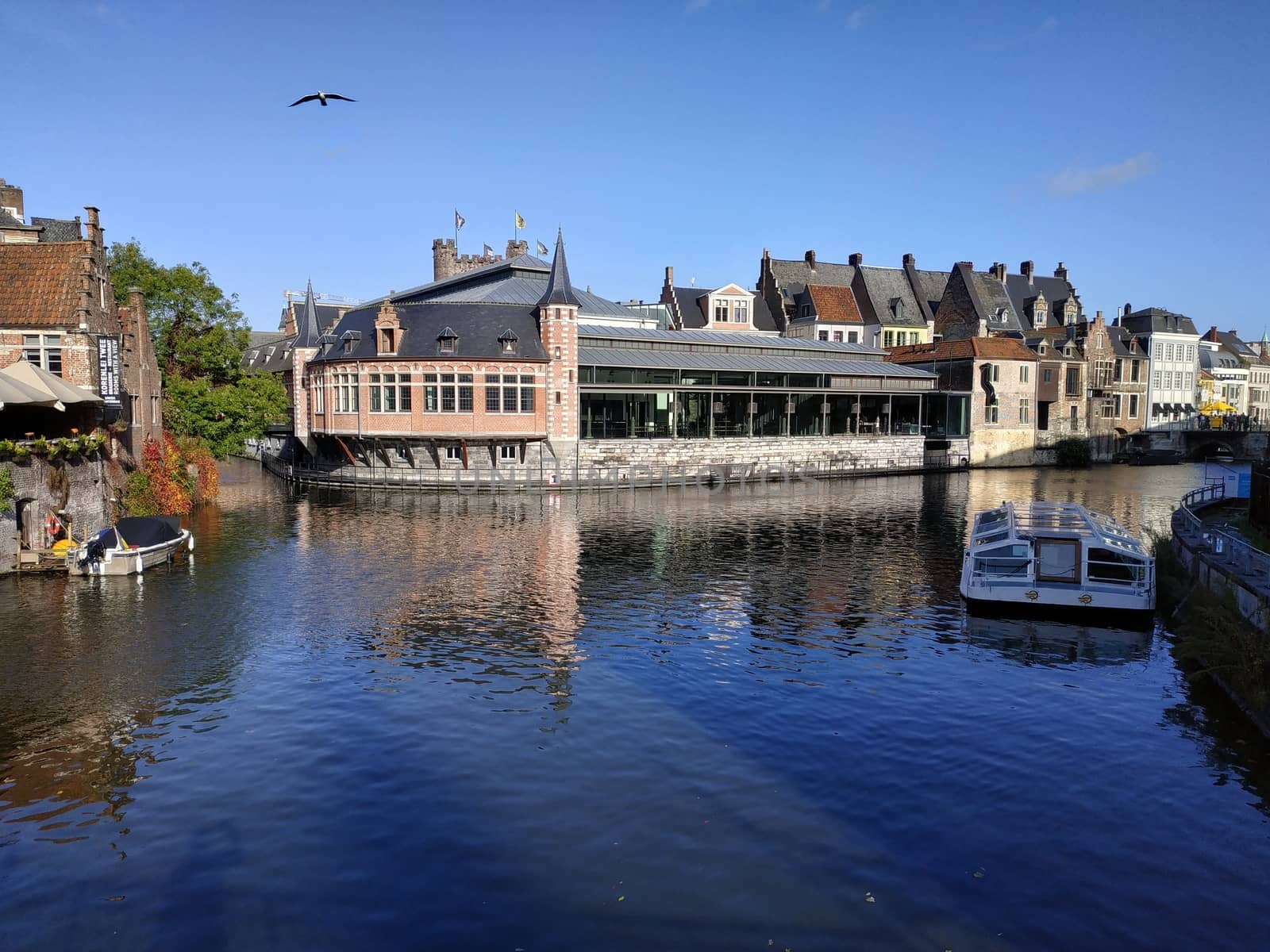 Ghent, Belgium - November 02, 2019: view on the streets and roads with tourists walking around