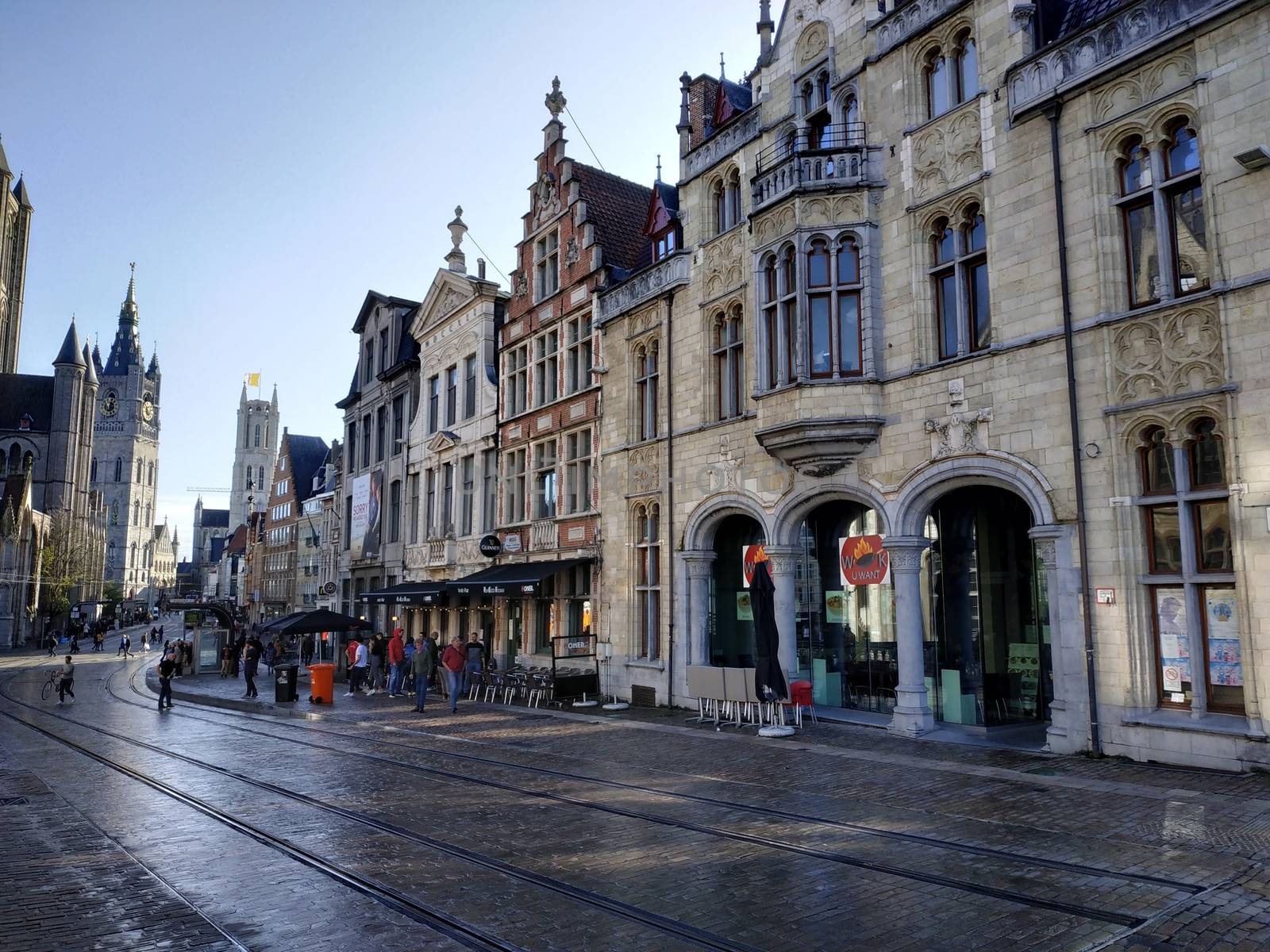 Ghent, Belgium - November 02, 2019: view on the streets and roads with tourists walking around