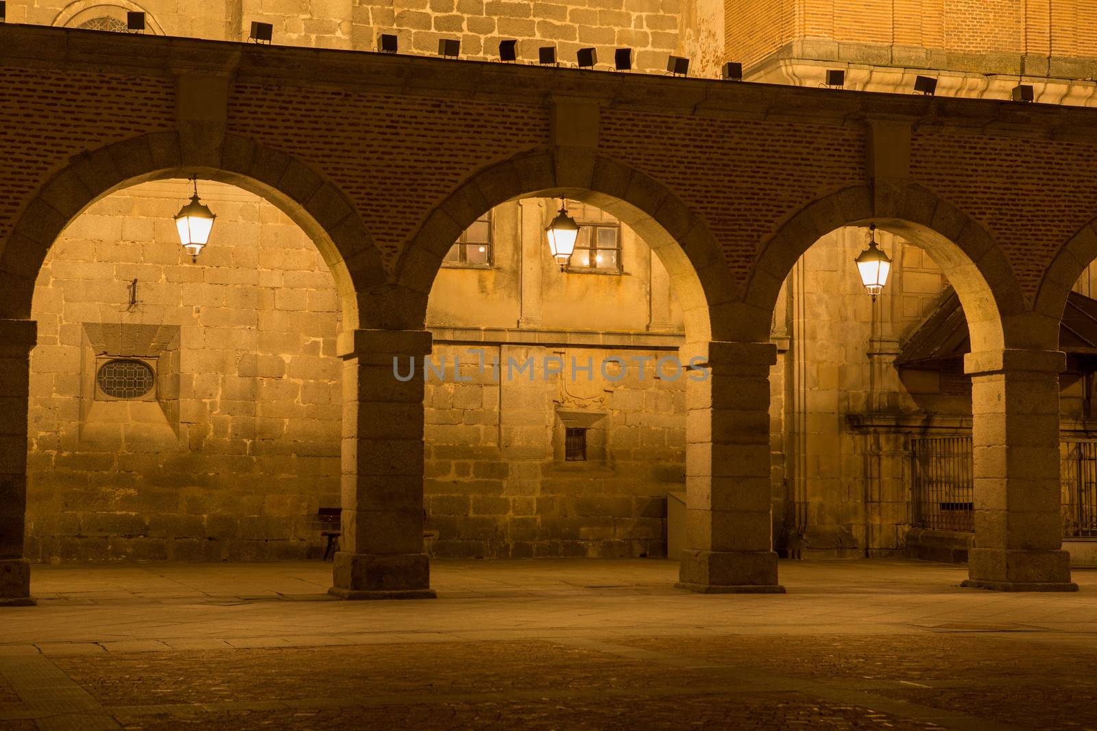 Avila Town Hall square at night, called Mercado Chico. World Heritage site by UNESCO. Avila, Spain