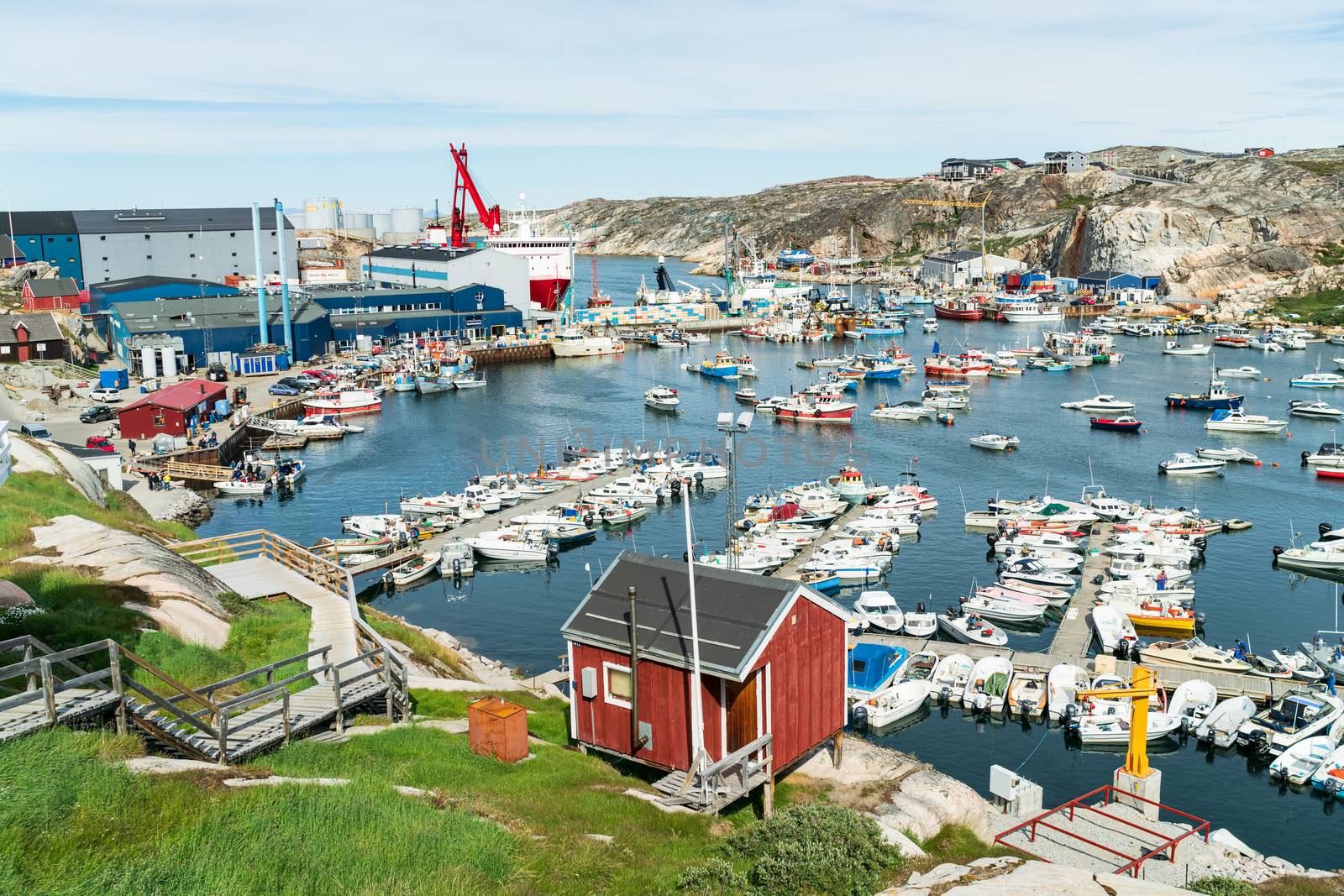 Greenland city Ilulissat cruise ship harbor and boat harbour on Greenland by Maridav