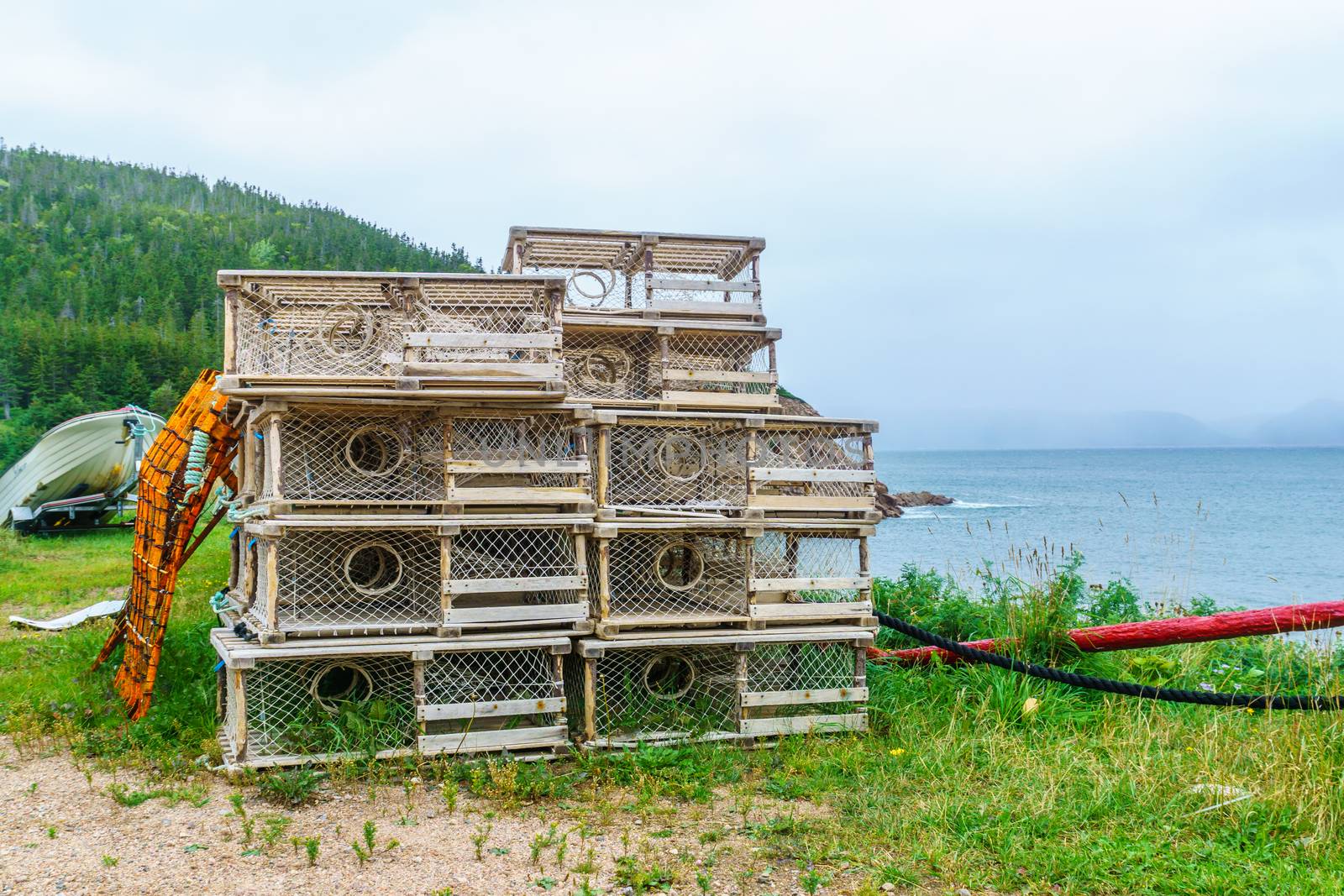 Lobster traps in White Point, Cape Breton island, Nova Scotia, Canada