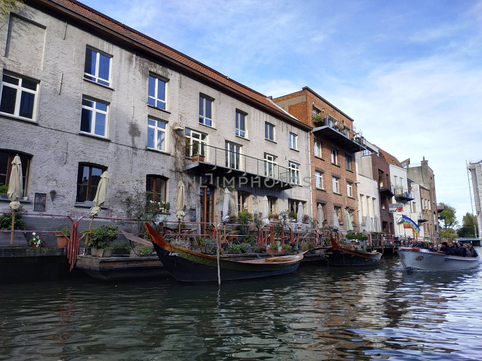 Ghent, Belgium - November 02, 2019: view on the streets and roads with tourists walking around