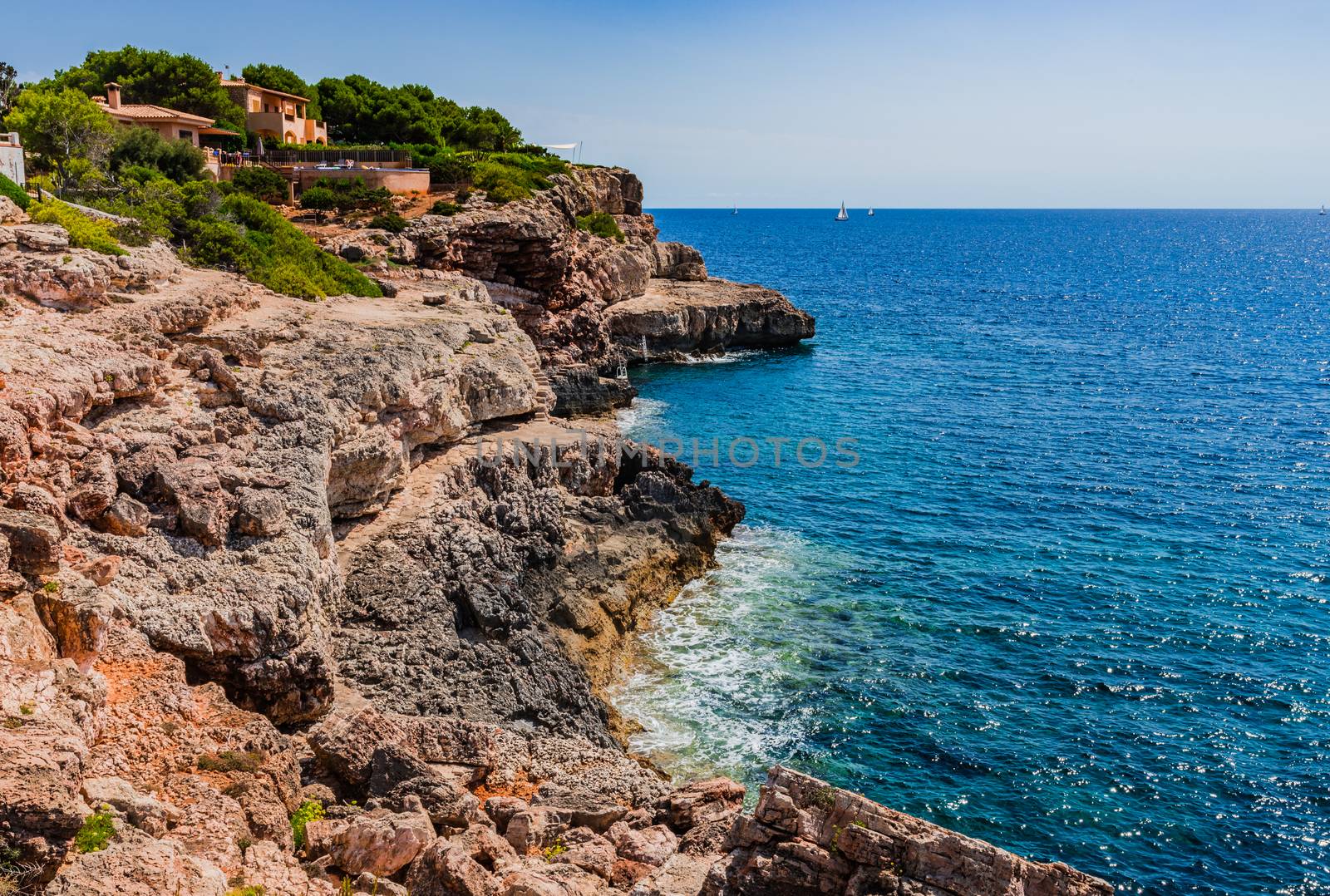 Rocky coast on Mallorca island, Spain Mediterranean Sea, Balearic islands by Vulcano