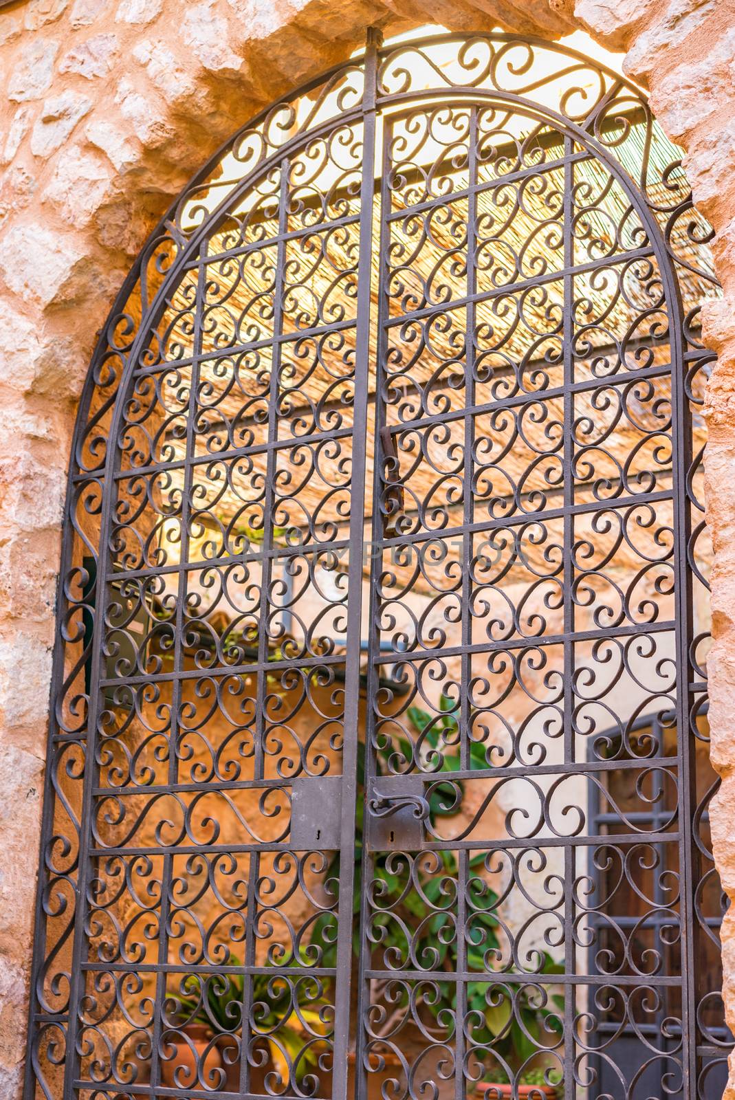 Detail view of ornated elegant iron gate