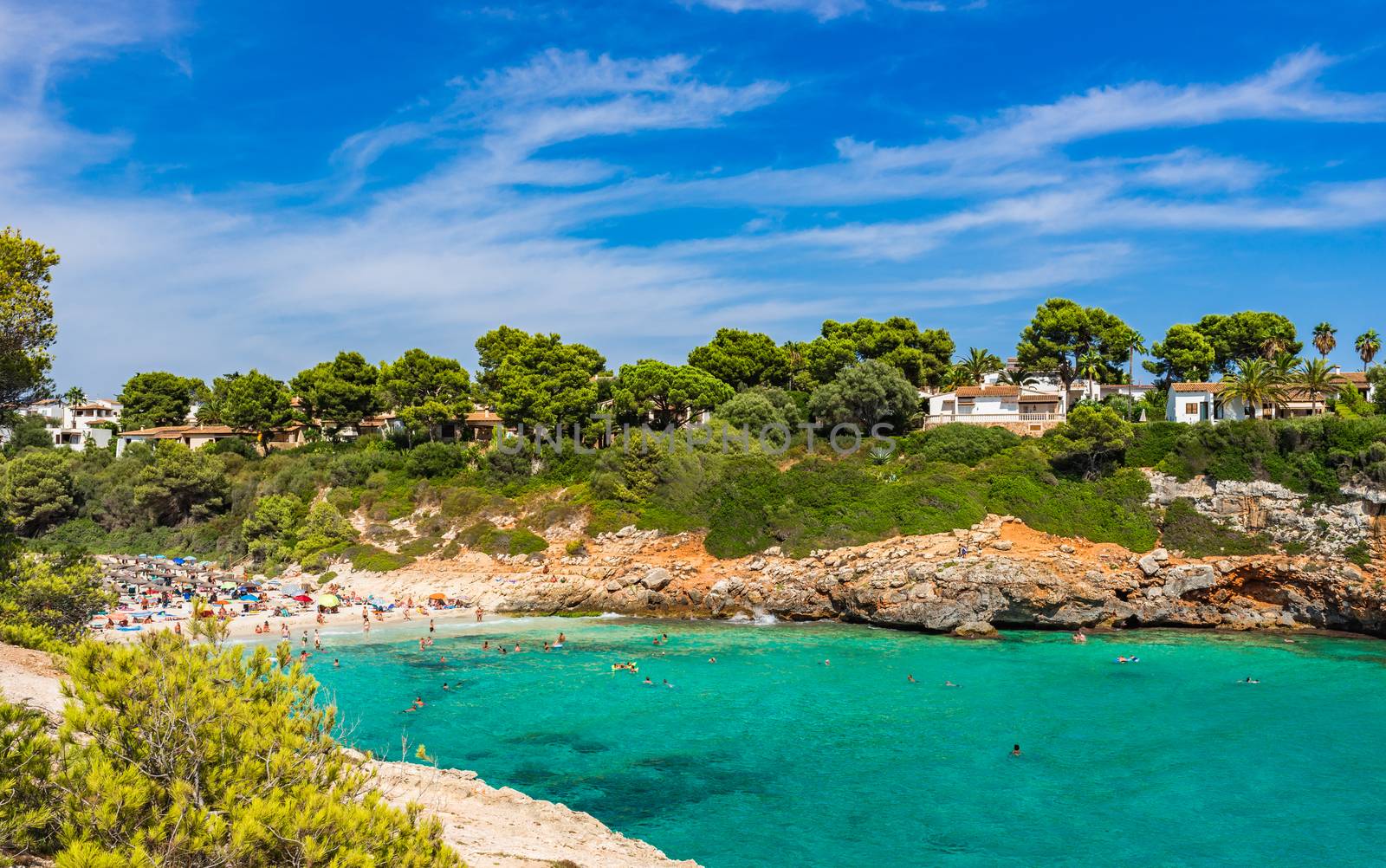 Beautiful view of Cala Anguila beach bay on Mallorca, Spain Balearic islands