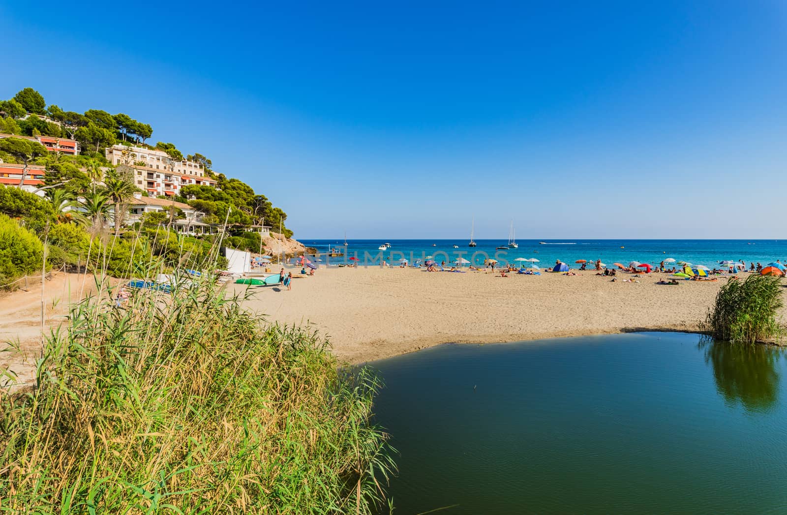 View of sand beach in Canyamel on Mallorca island