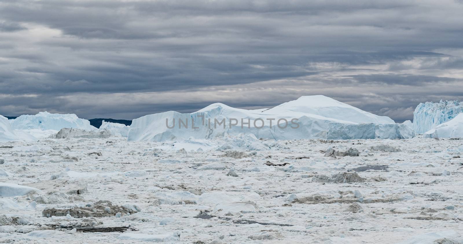 Iceberg aerial drone image - giant icebergs in Disko Bay on greenland by Maridav