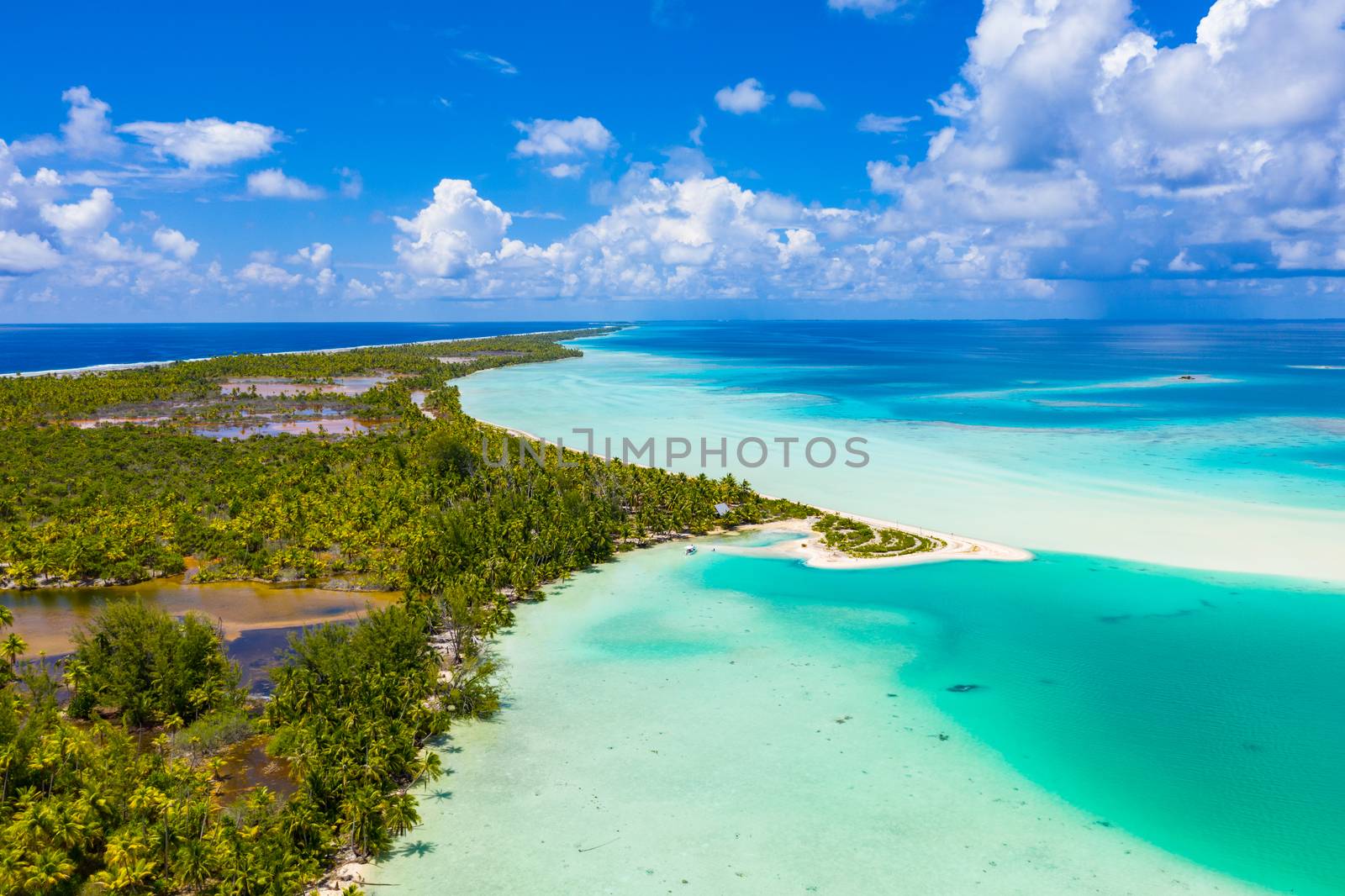 Drone image of Fakarava atoll island motu and in French Polynesia Tahiti by Maridav