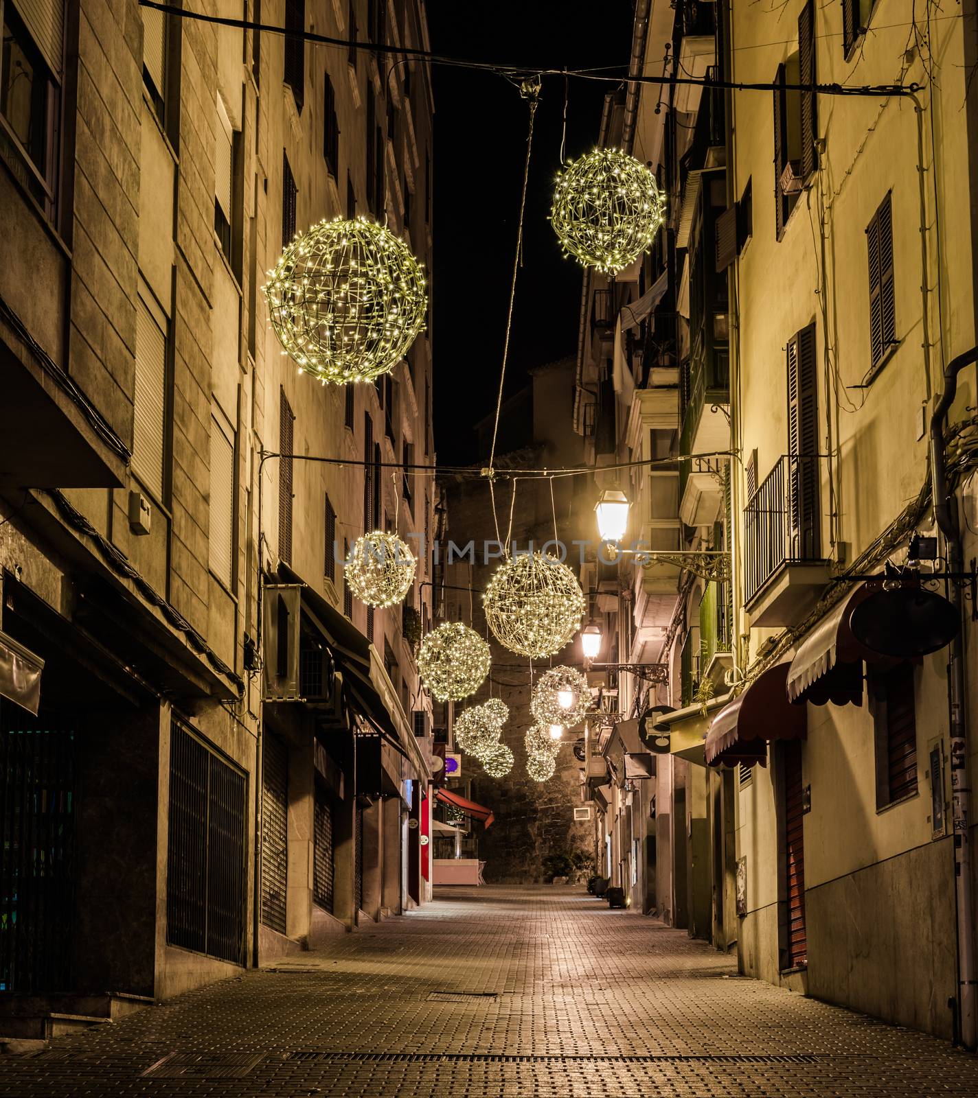 Illuminated street in Palma de Mallorca at christmas