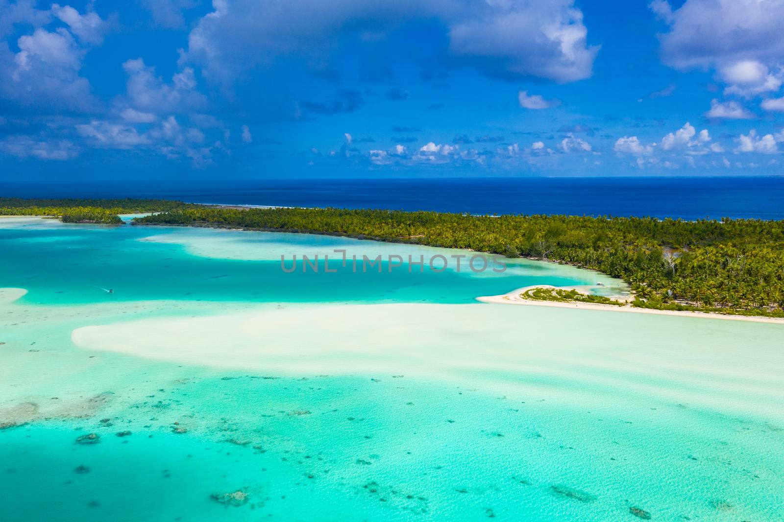 French Polynesia Tahiti drone view of Fakarava atoll island and Blue Lagoon by Maridav