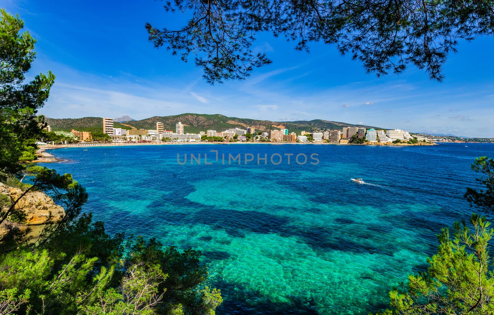 Majorca island, beautiful view of seaside beach in Magaluf, Spain Mediterranean Sea coast by Vulcano