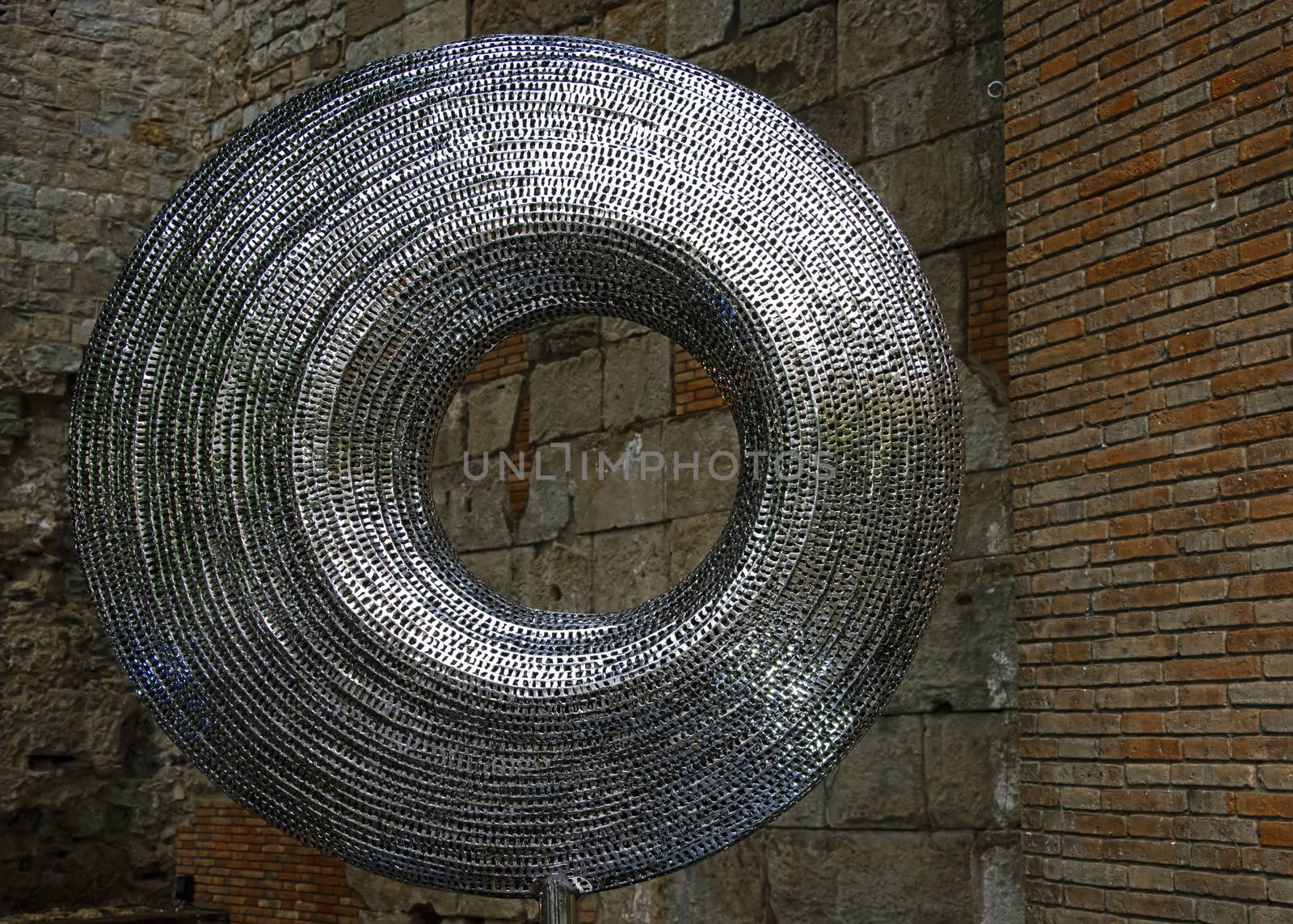 Spain, Barcelona - June 2018: circular art installation in Barcelona city