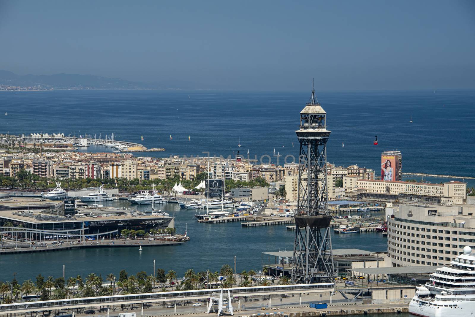Spain, Barcelona - June 2018: Panorama of the harbour in Barcelona, the capital of the autonomy of Catalonia. Spain