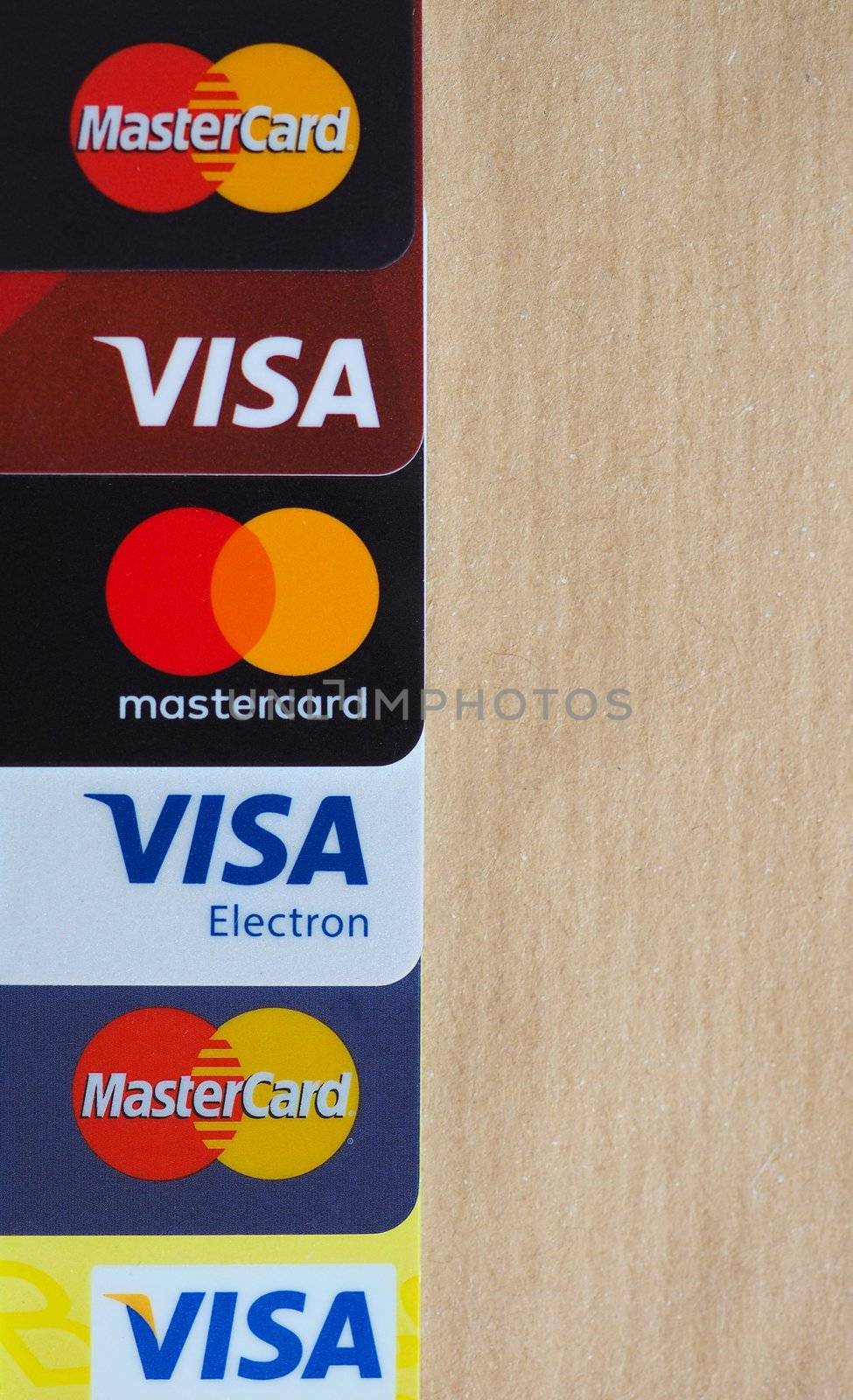 LONDON, UK - CIRCA FEBRUARY 2018: Many Visa and MasterCard credit cards