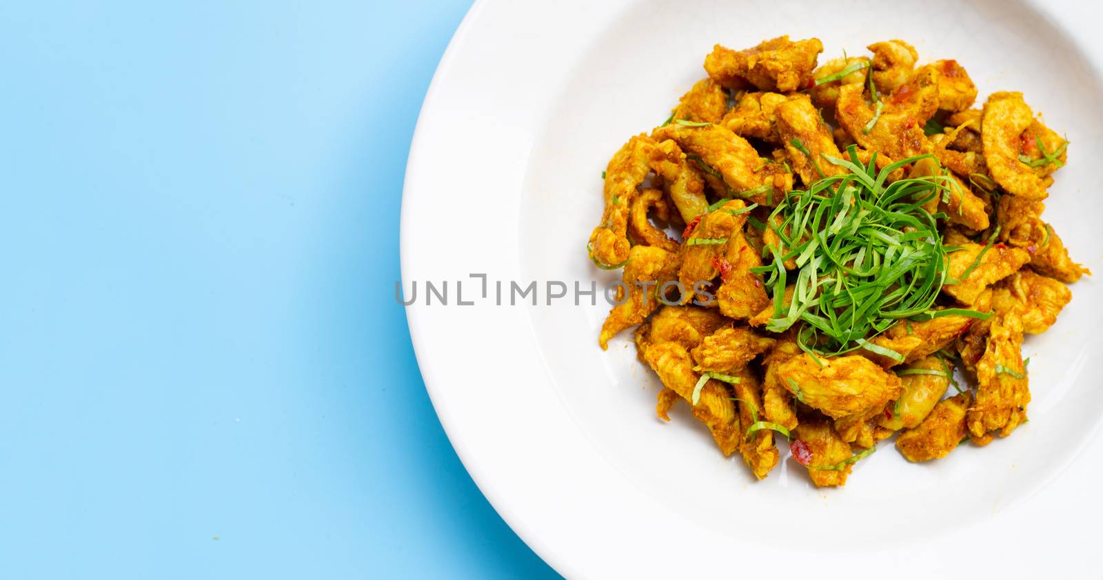 Chicken with yellow curry paste. Thai food