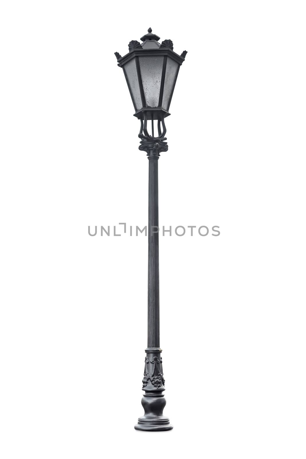 Decorative street lantern isolated on white background with clipping path